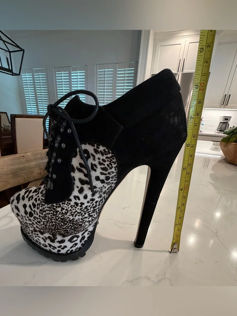 ALAIA Black/White Leopard Print Calf Hair And Suede High Heeled Platform Shoes